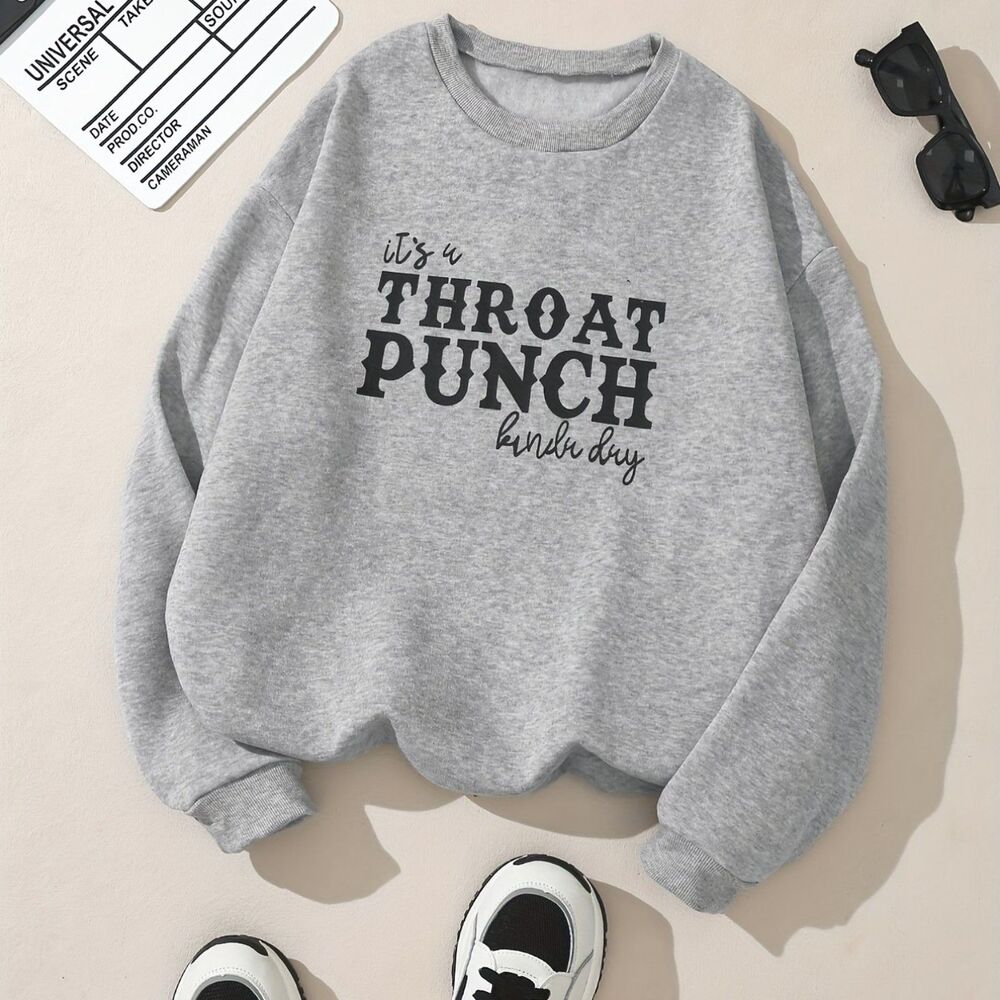 Womens XL Its A Throat Punch Kinda Day Graphic Sweatshirt Heather Gray Pullover
